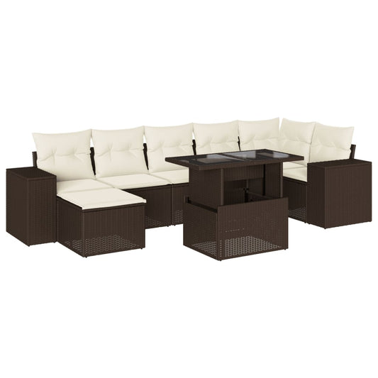 8-tlg. Garten-Sofagarnitur mit Kissen Braun Poly Rattan