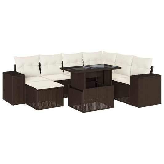 8-tlg. Garten-Sofagarnitur mit Kissen Braun Poly Rattan
