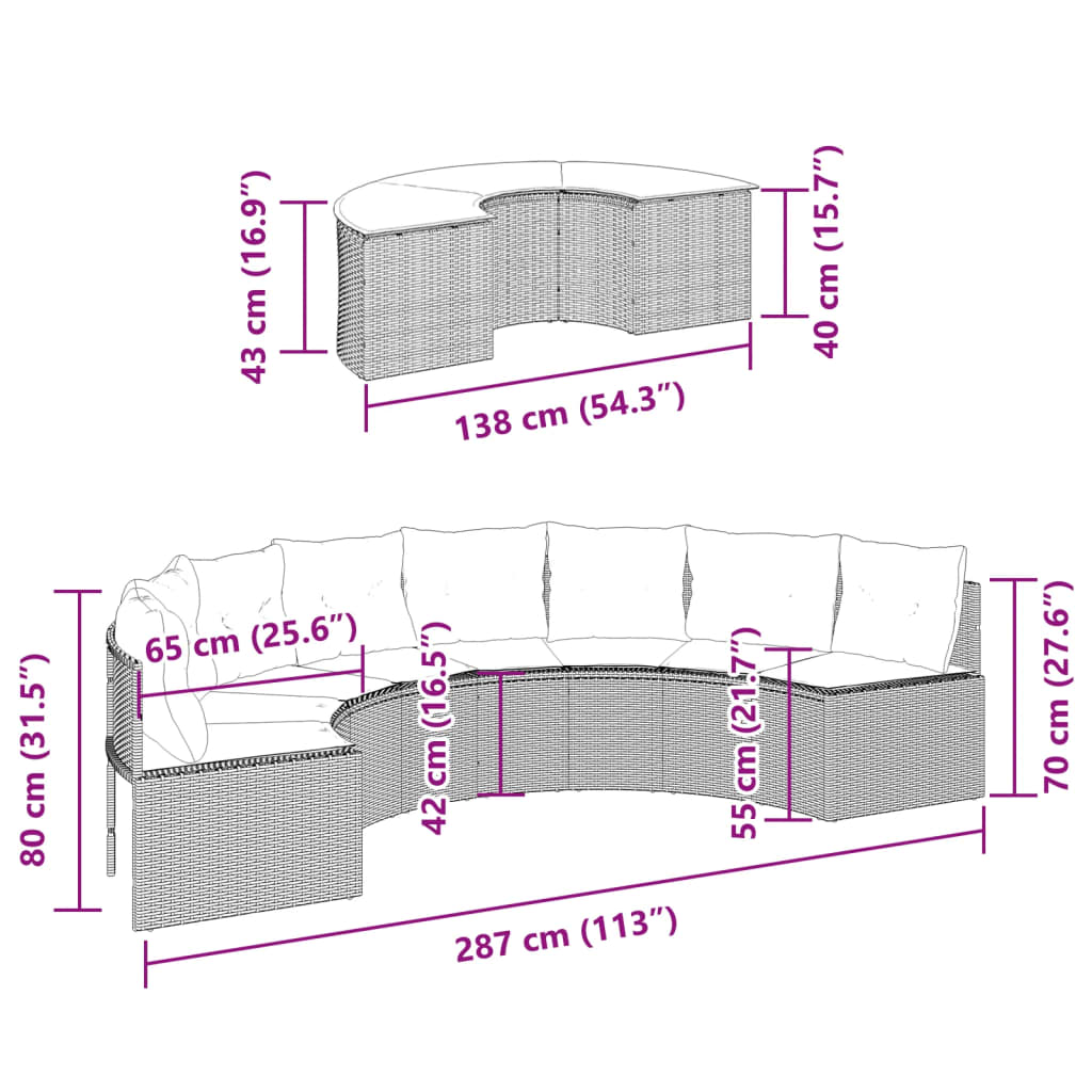 2-tlg. Garten-Sofagarnitur Halbrund Schwarz Poly-Rattan