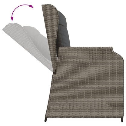 3-tlg. Garten-Sofagarnitur mit Kissen Grau Poly Rattan