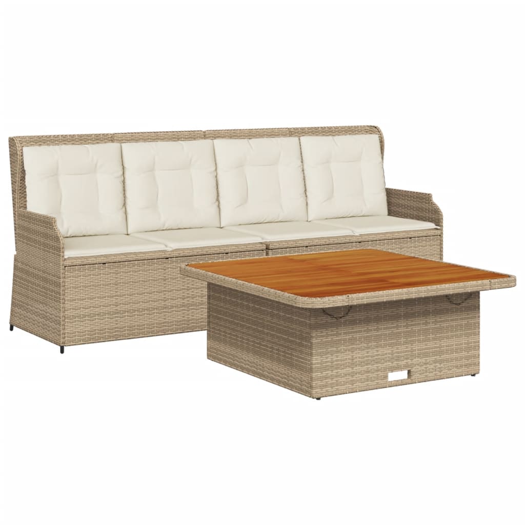 3-tlg. Garten-Sofagarnitur mit Kissen Beige Poly Rattan