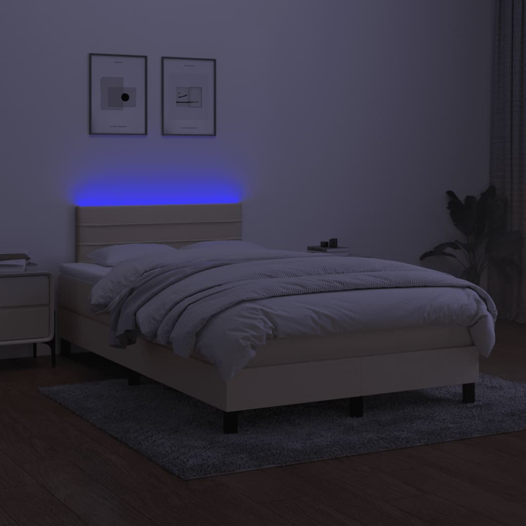Boxspringbett mit Matratze & LED Creme 120x190 cm Stoff