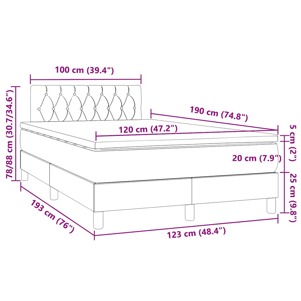 Boxspringbett mit Matratze & LED Dunkelbraun 120x190 cm Stoff