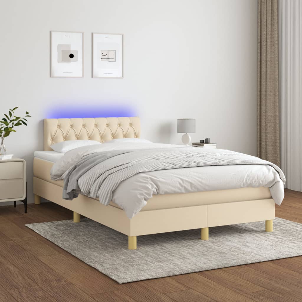 Boxspringbett mit Matratze & LED Creme 120x190 cm Stoff