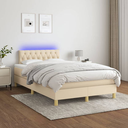 Boxspringbett mit Matratze & LED Creme 120x190 cm Stoff
