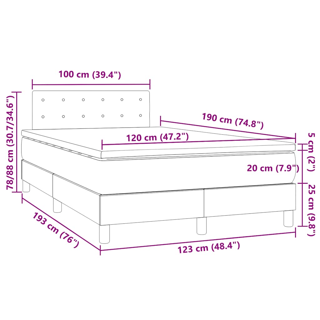Boxspringbett mit Matratze & LED Dunkelbraun 120x190 cm Stoff