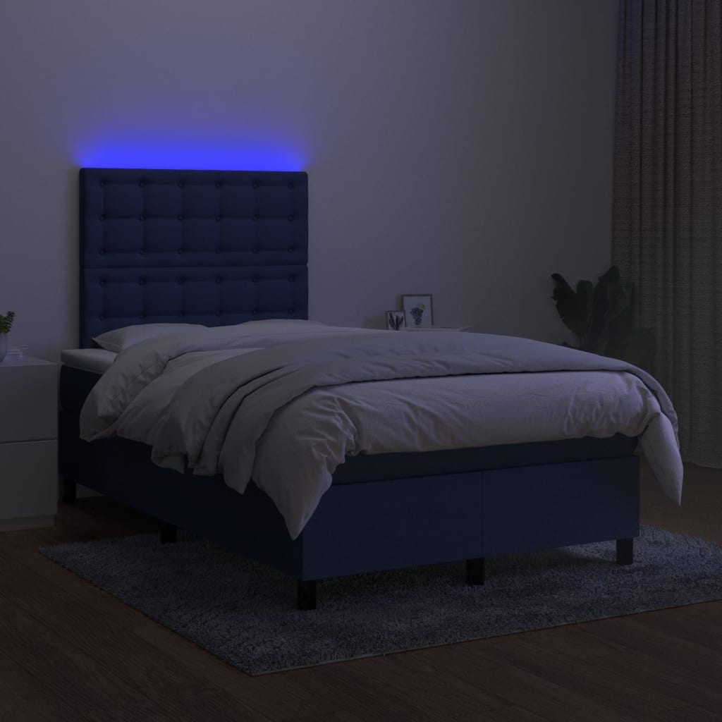 Boxspringbett mit Matratze & LED Blau 120x190 cm Stoff