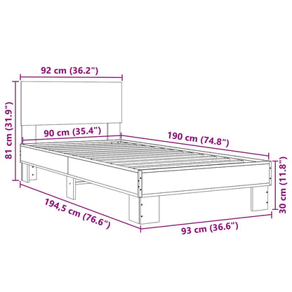 Bettgestell Braun Eichen-Optik 90x190 cm Holzwerkstoff Metall