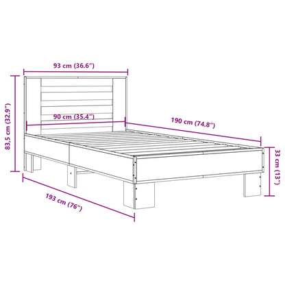 Bettgestell Sonoma-Eiche 90x190 cm Holzwerkstoff und Metall