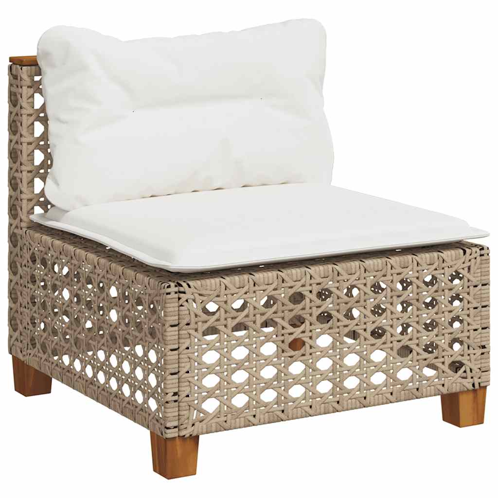 9-tlg. Garten-Sofagarnitur mit Kissen Beige Poly Rattan