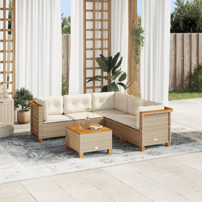 6-tlg. Garten-Sofagarnitur mit Kissen Beige Poly Rattan