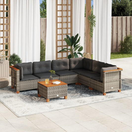 7-tlg. Garten-Sofagarnitur mit Kissen Grau Poly Rattan