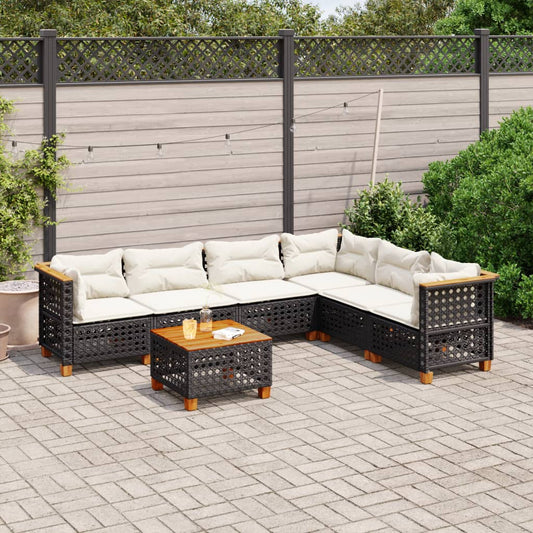 7-tlg. Garten-Sofagarnitur mit Kissen Schwarz Poly Rattan