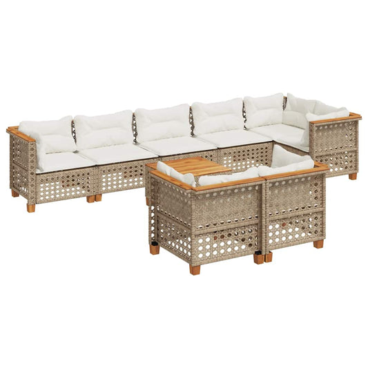 9-tlg. Garten-Sofagarnitur mit Kissen Beige Poly Rattan