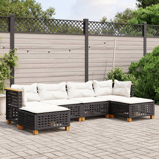 6-tlg. Garten-Sofagarnitur mit Kissen Schwarz Poly Rattan