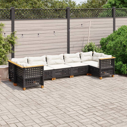 7-tlg. Garten-Sofagarnitur mit Kissen Schwarz Poly Rattan