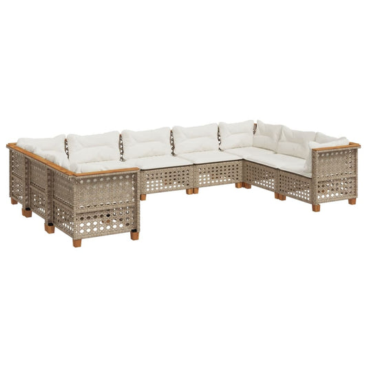 9-tlg. Garten-Sofagarnitur mit Kissen Beige Poly Rattan