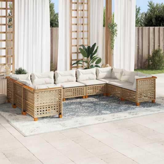 9-tlg. Garten-Sofagarnitur mit Kissen Beige Poly Rattan