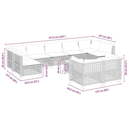 10-tlg. Garten-Sofagarnitur mit Kissen Beige Poly Rattan