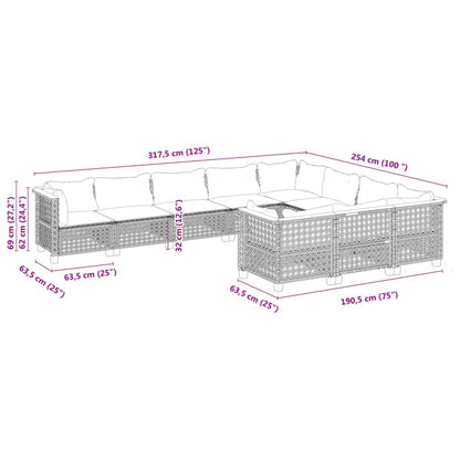 10-tlg. Garten-Sofagarnitur mit Kissen Beige Poly Rattan