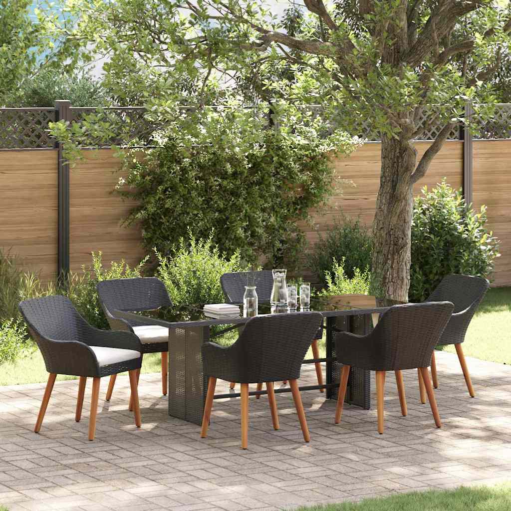 Garten Essgruppe mit Kissen 7 pcs Schwarz Poly-Rattan