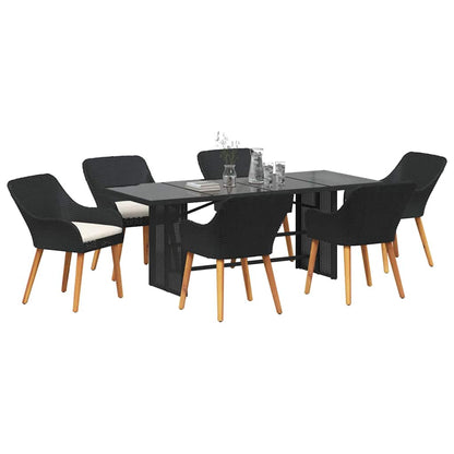 Garten Essgruppe mit Kissen 7 pcs Schwarz Poly-Rattan