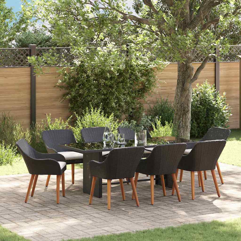 Garten Essgruppe mit Kissen 9 pcs Schwarz Poly-Rattan