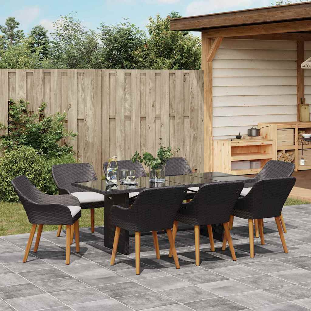 Garten Essgruppe mit Kissen 9 pcs Schwarz Poly-Rattan