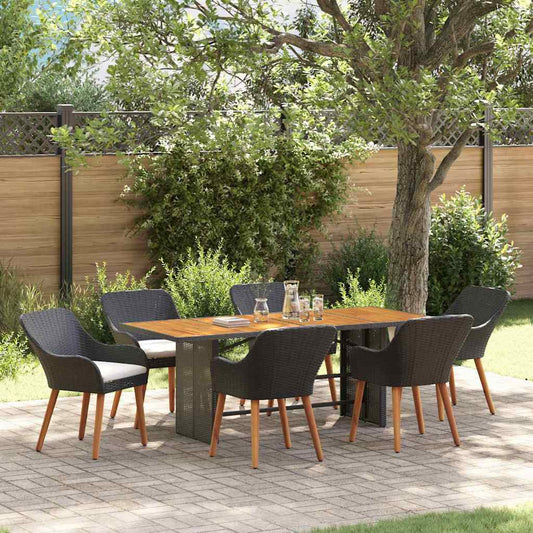 Garten Essgruppe mit Kissen 7 pcs Schwarz und Braun Poly-Rattan
