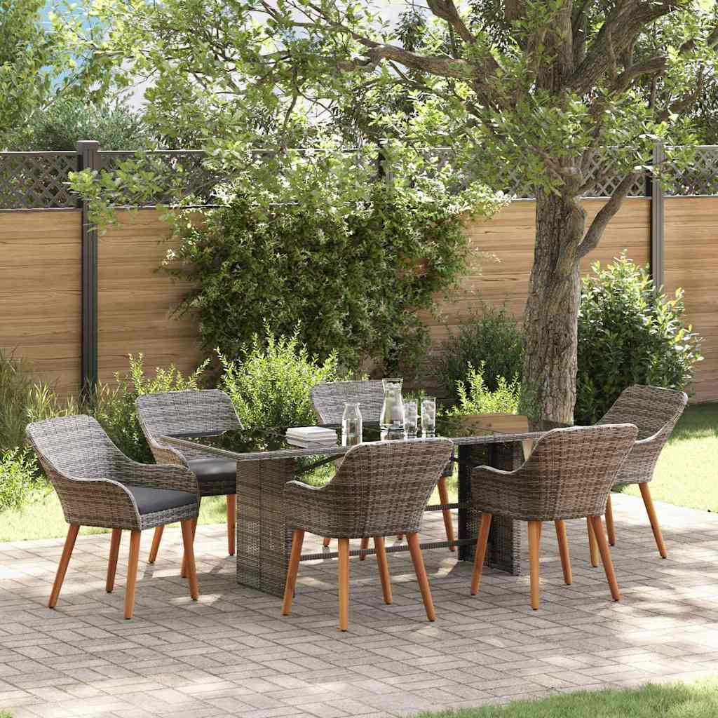 Garten Essgruppe mit Kissen 7 pcs Grau Poly-Rattan