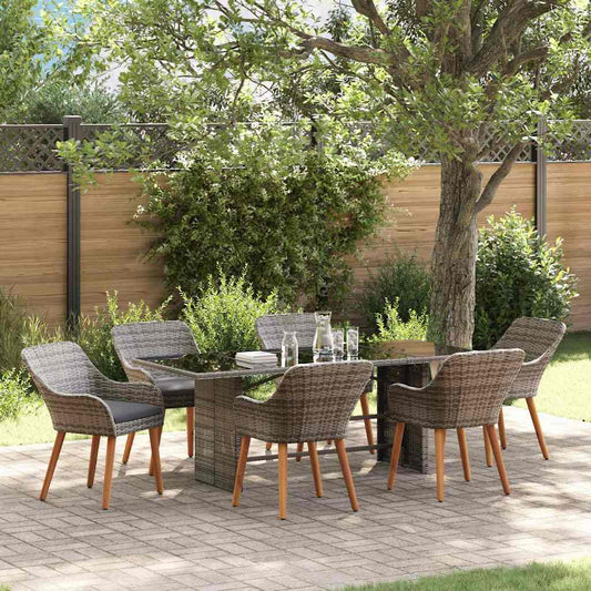 Garten Essgruppe mit Kissen 7 pcs Grau Poly-Rattan