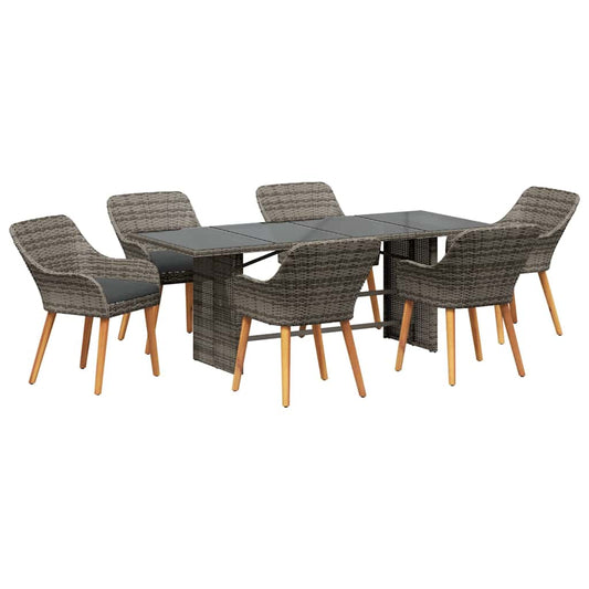Garten Essgruppe mit Kissen 7 pcs Grau Poly-Rattan