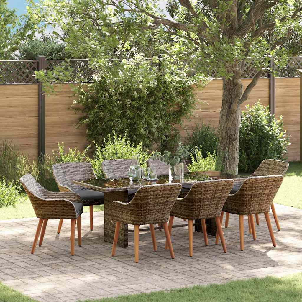 Garten Essgruppe mit Kissen 9 pcs Grau Poly-Rattan