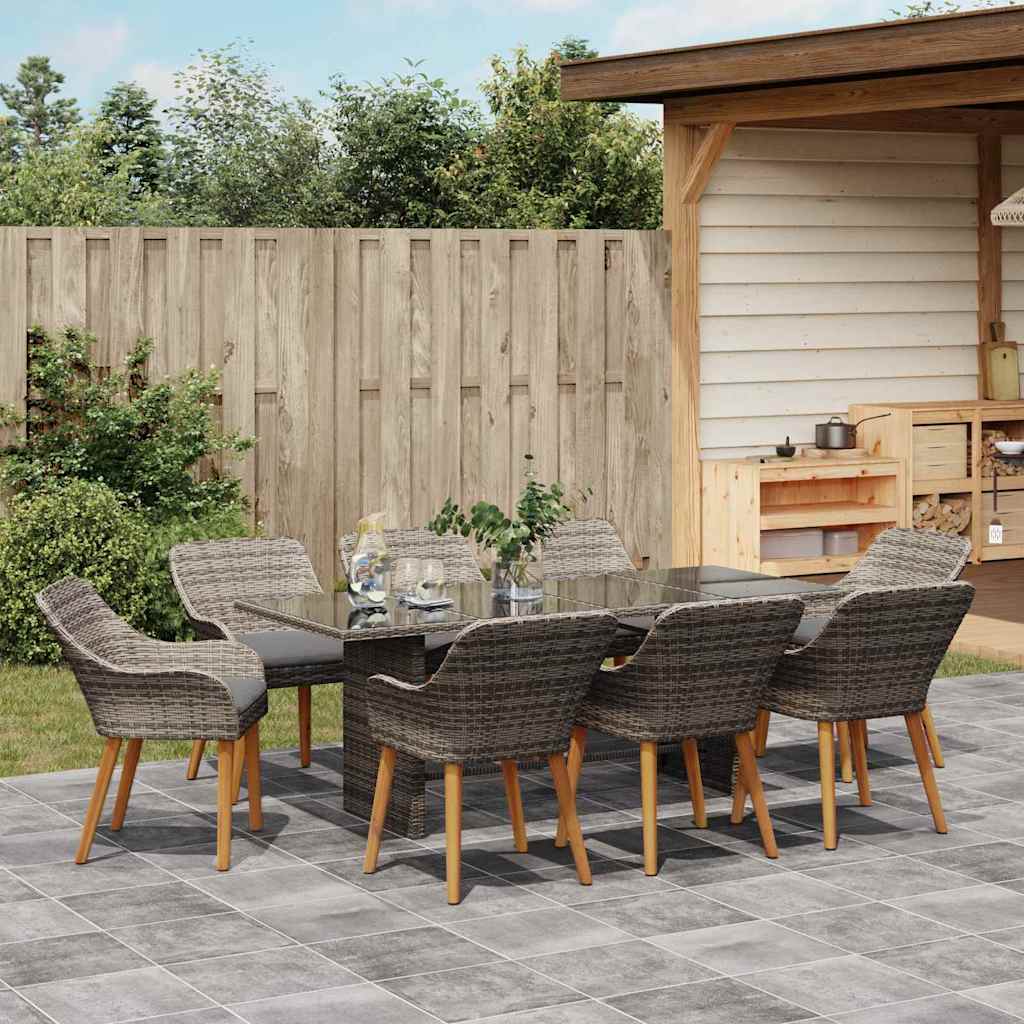 Garten Essgruppe mit Kissen 9 pcs Grau Poly-Rattan