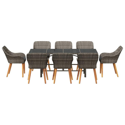Garten Essgruppe mit Kissen 9 pcs Grau Poly-Rattan