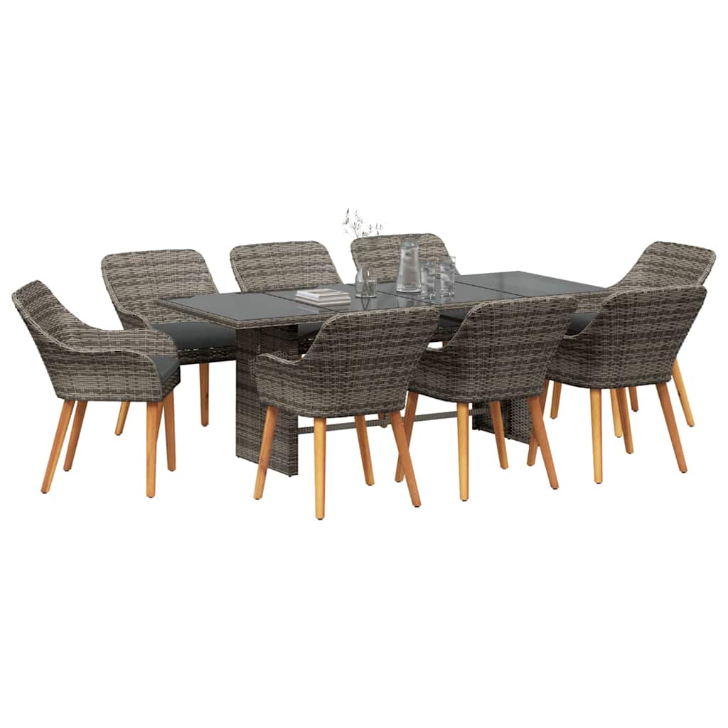 Garten Essgruppe mit Kissen 9 pcs Grau Poly-Rattan