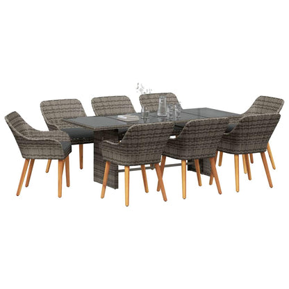 Garten Essgruppe mit Kissen 9 pcs Grau Poly-Rattan