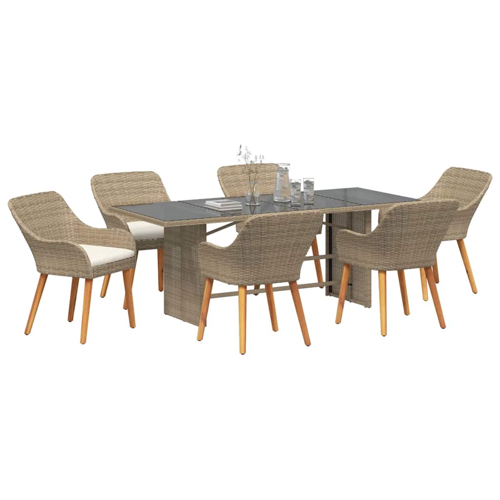 Garten Essgruppe mit Kissen 7 pcs Beige Poly-Rattan