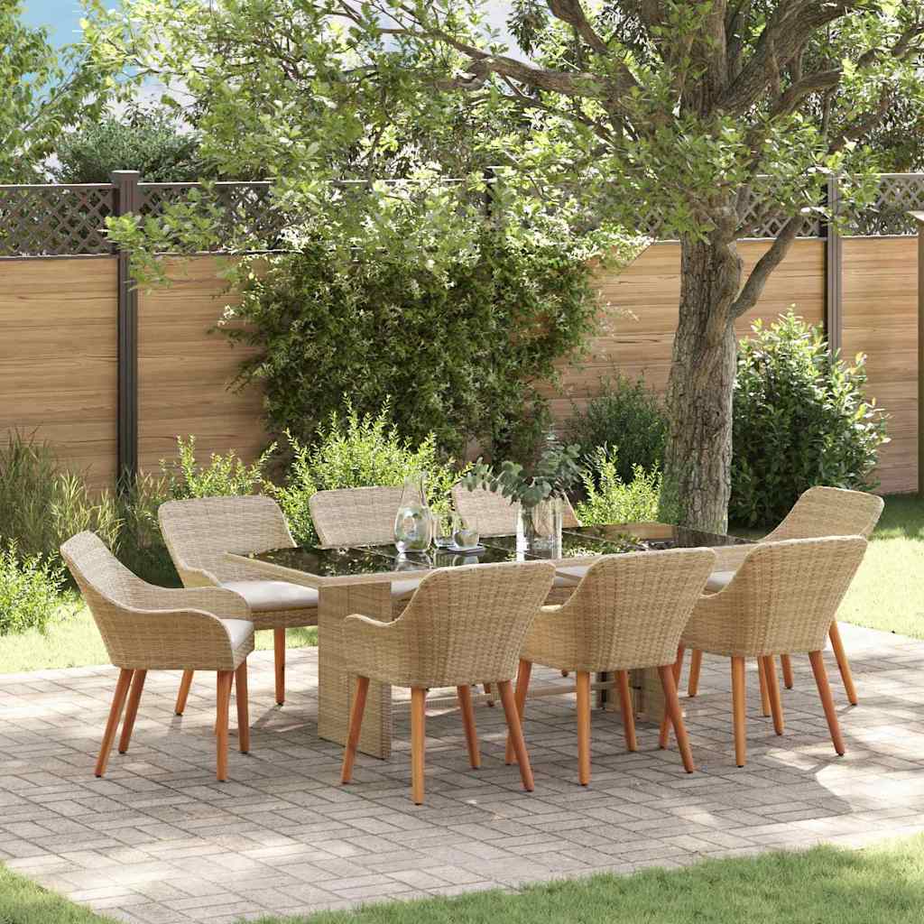 Garten Essgruppe mit Kissen 9 pcs Beige Poly-Rattan