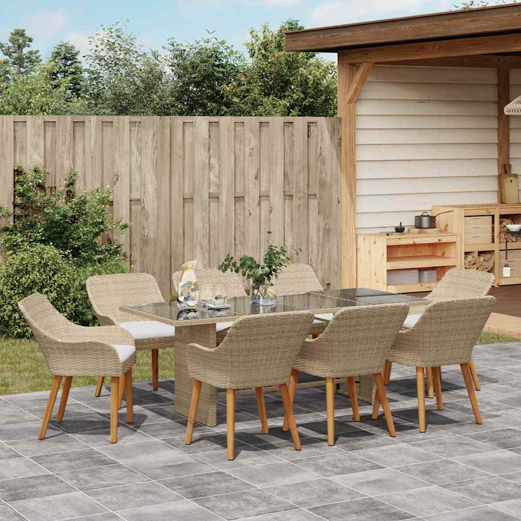 Garten Essgruppe mit Kissen 9 pcs Beige Poly-Rattan