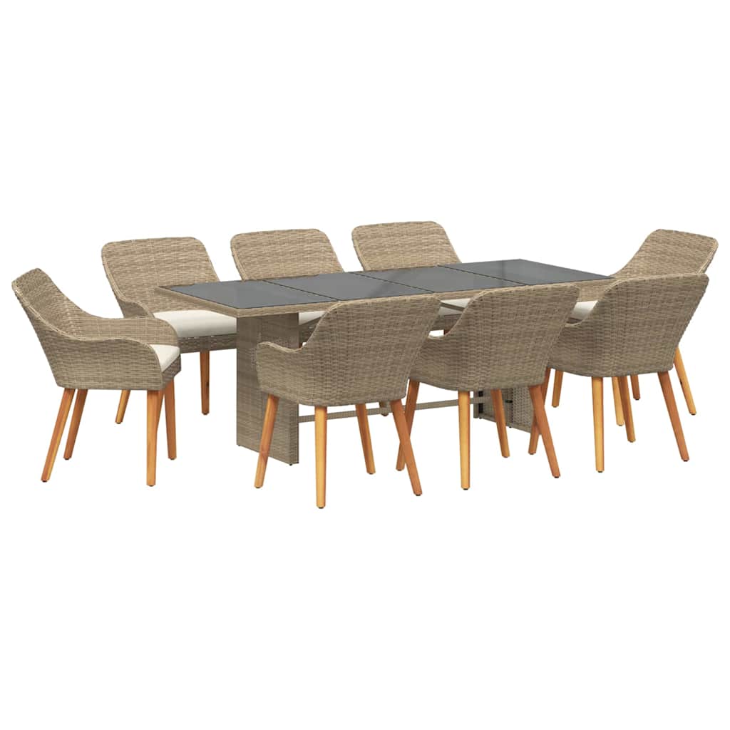 Garten Essgruppe mit Kissen 9 pcs Beige Poly-Rattan