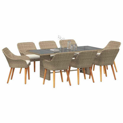 Garten Essgruppe mit Kissen 9 pcs Beige Poly-Rattan