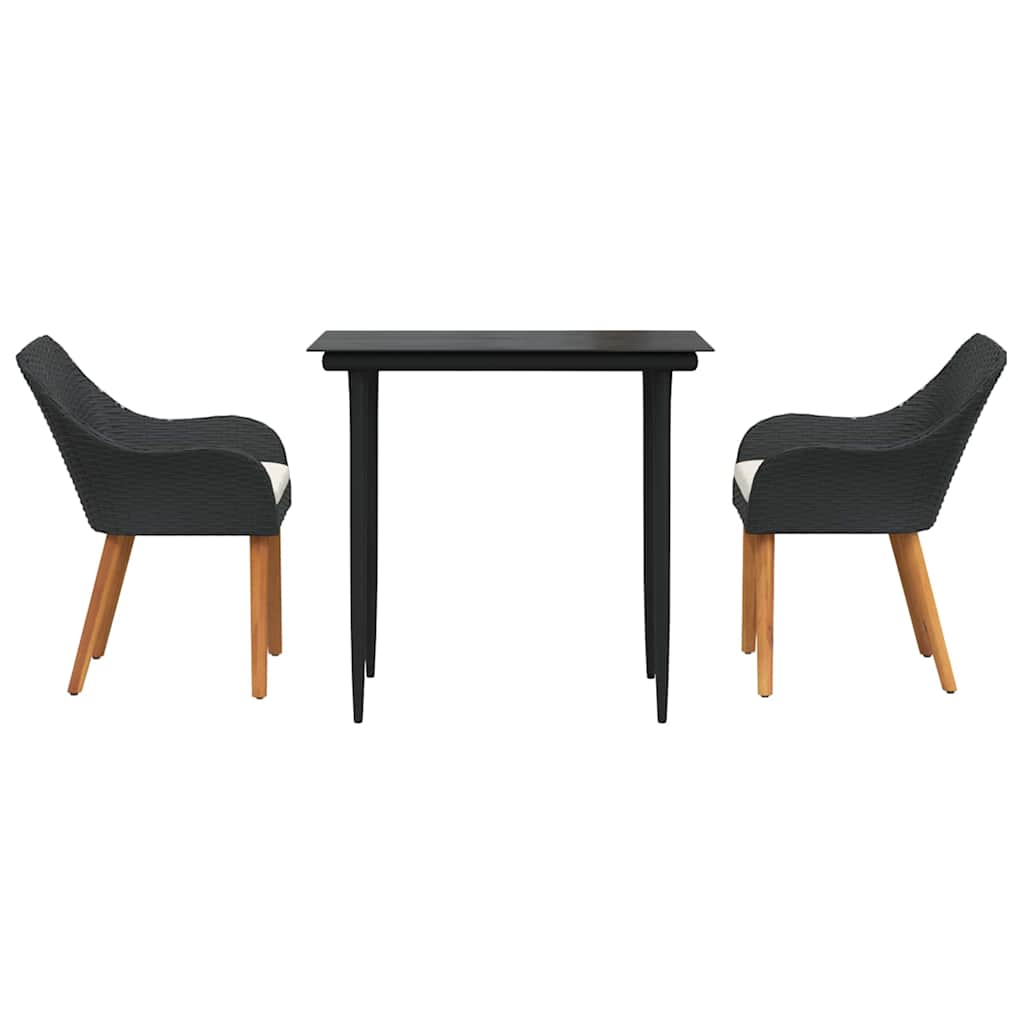 Garten Essgruppe mit Kissen 3 pcs Schwarz Poly-Rattan