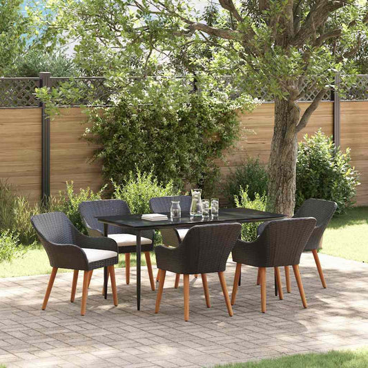 Garten Essgruppe mit Kissen 7 pcs Schwarz Poly-Rattan