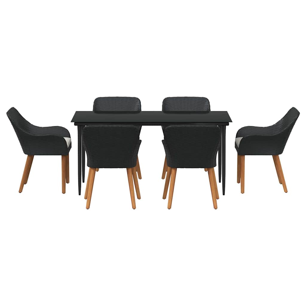 Garten Essgruppe mit Kissen 7 pcs Schwarz Poly-Rattan