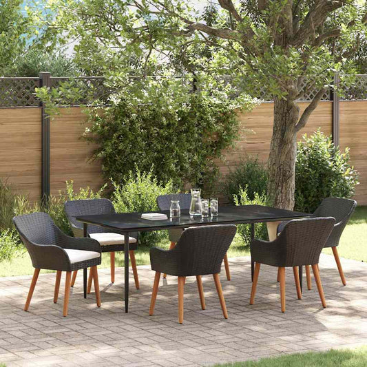 Garten Essgruppe mit Kissen 7 pcs Schwarz Poly-Rattan