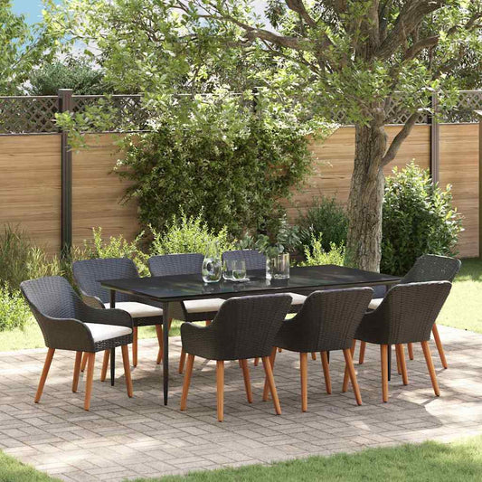 Garten Essgruppe mit Kissen 9 pcs Schwarz Poly-Rattan