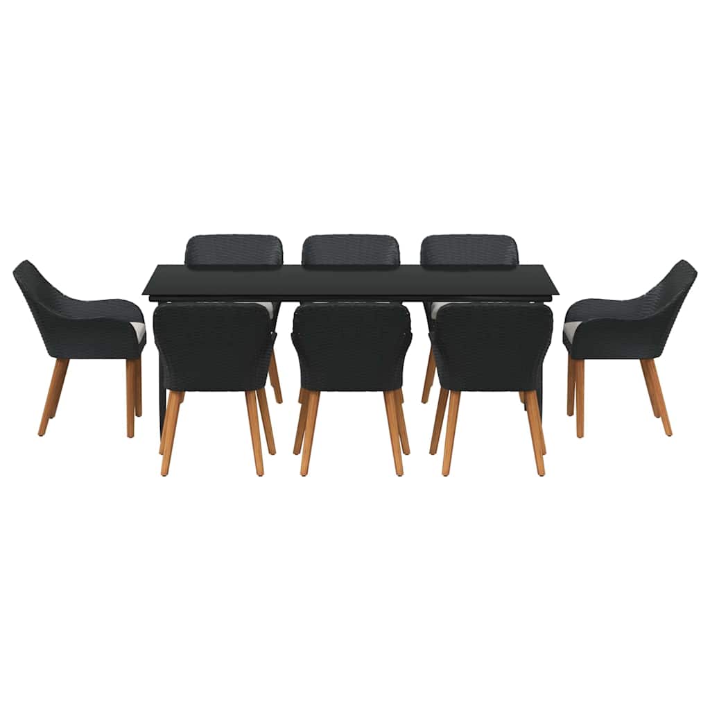 Garten Essgruppe mit Kissen 9 pcs Schwarz Poly-Rattan