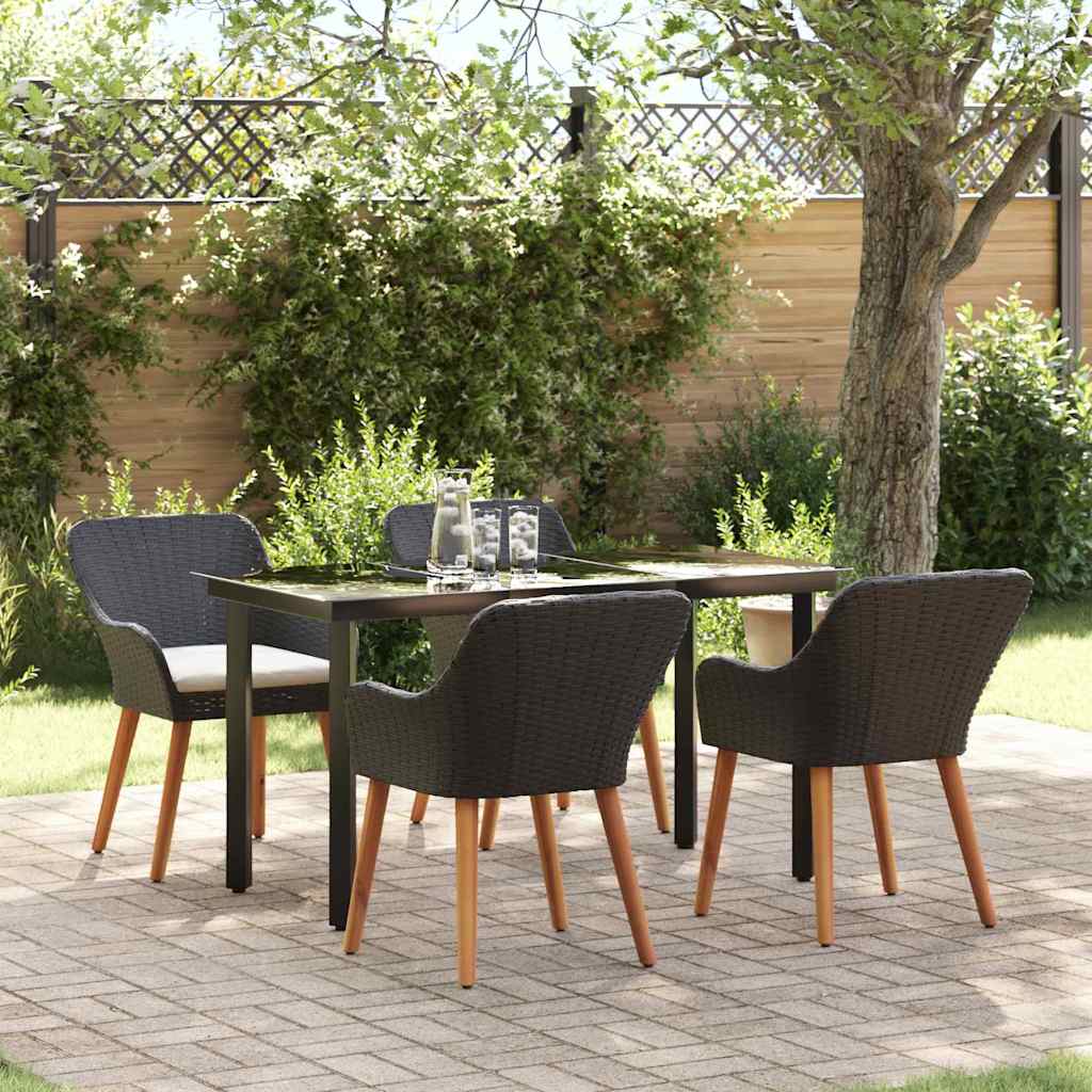Garten Essgruppe mit Kissen 5 pcs Schwarz Poly-Rattan
