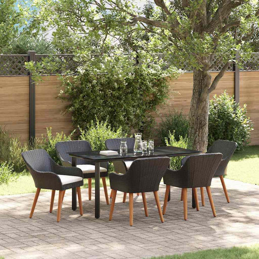 Garten Essgruppe mit Kissen 7 pcs Schwarz Poly-Rattan